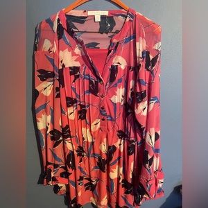 Beautiful pink floral 3/4 button down dress shirt size 2X by Juniper & Lime